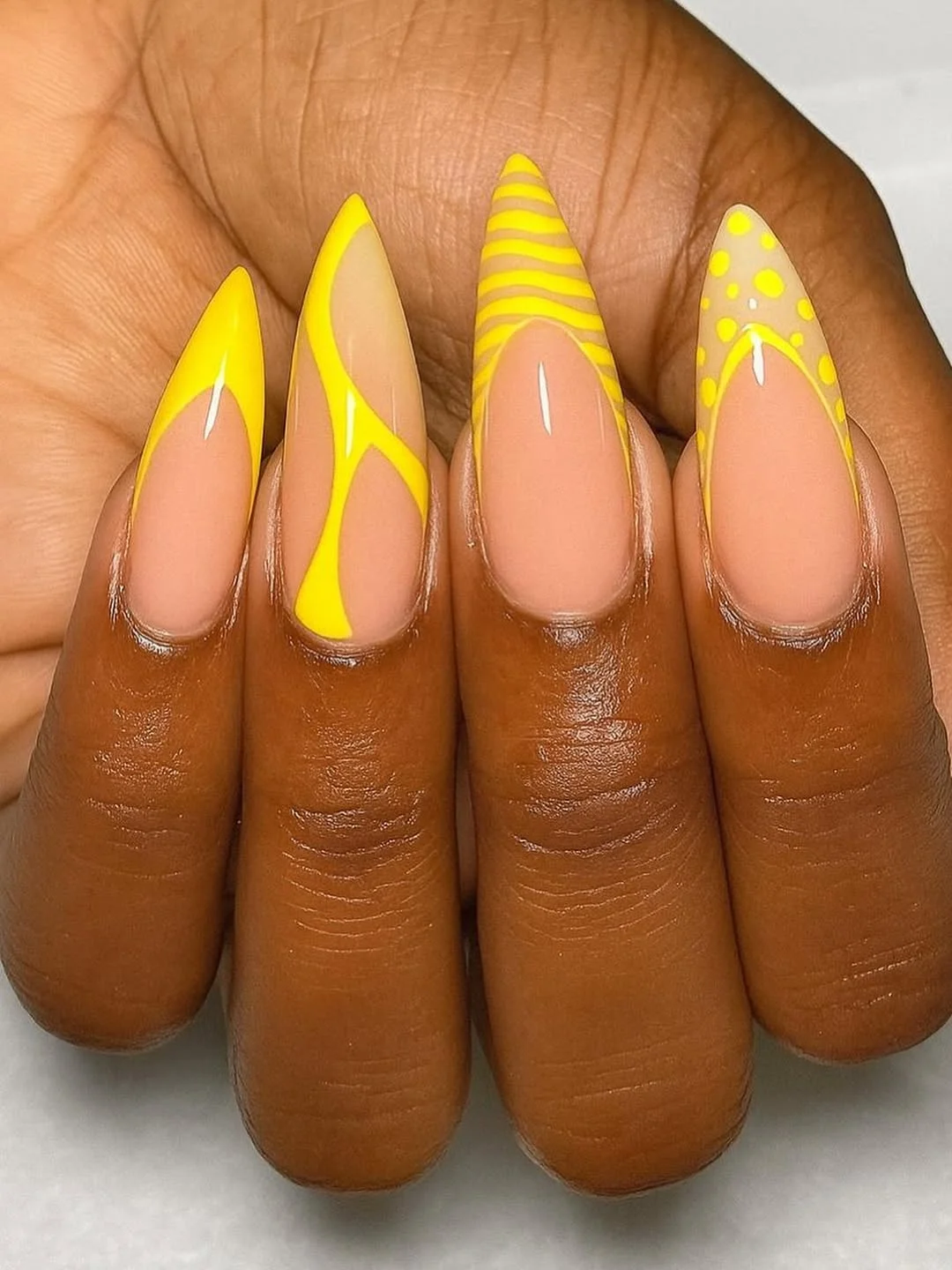 23 Summer yellow nails 2026 Graphic Neon Yellow Nail Art With Abstract Negative Space