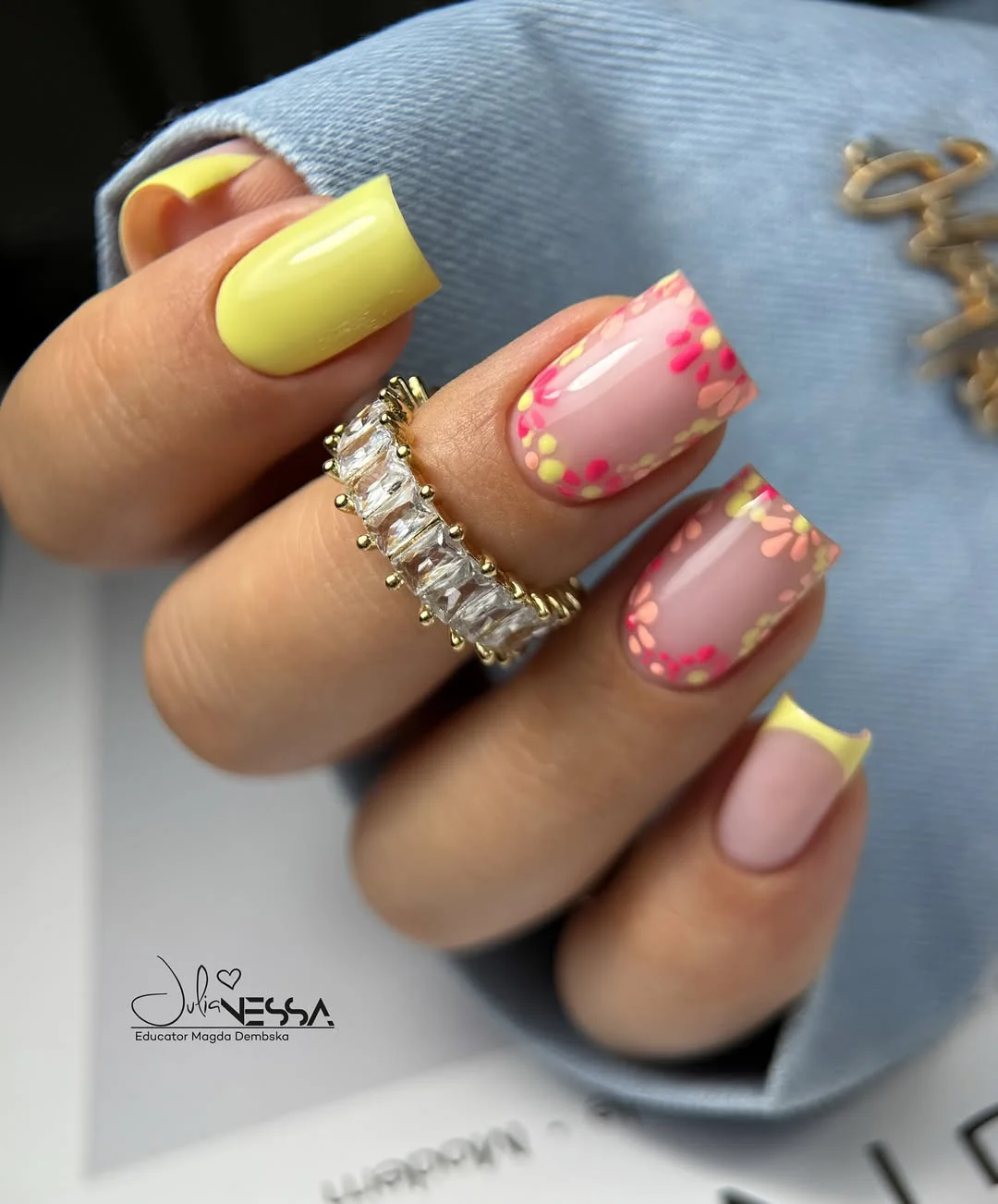 23 Summer yellow nails 2026 Pastel Yellow And Pink Floral Summer Mix