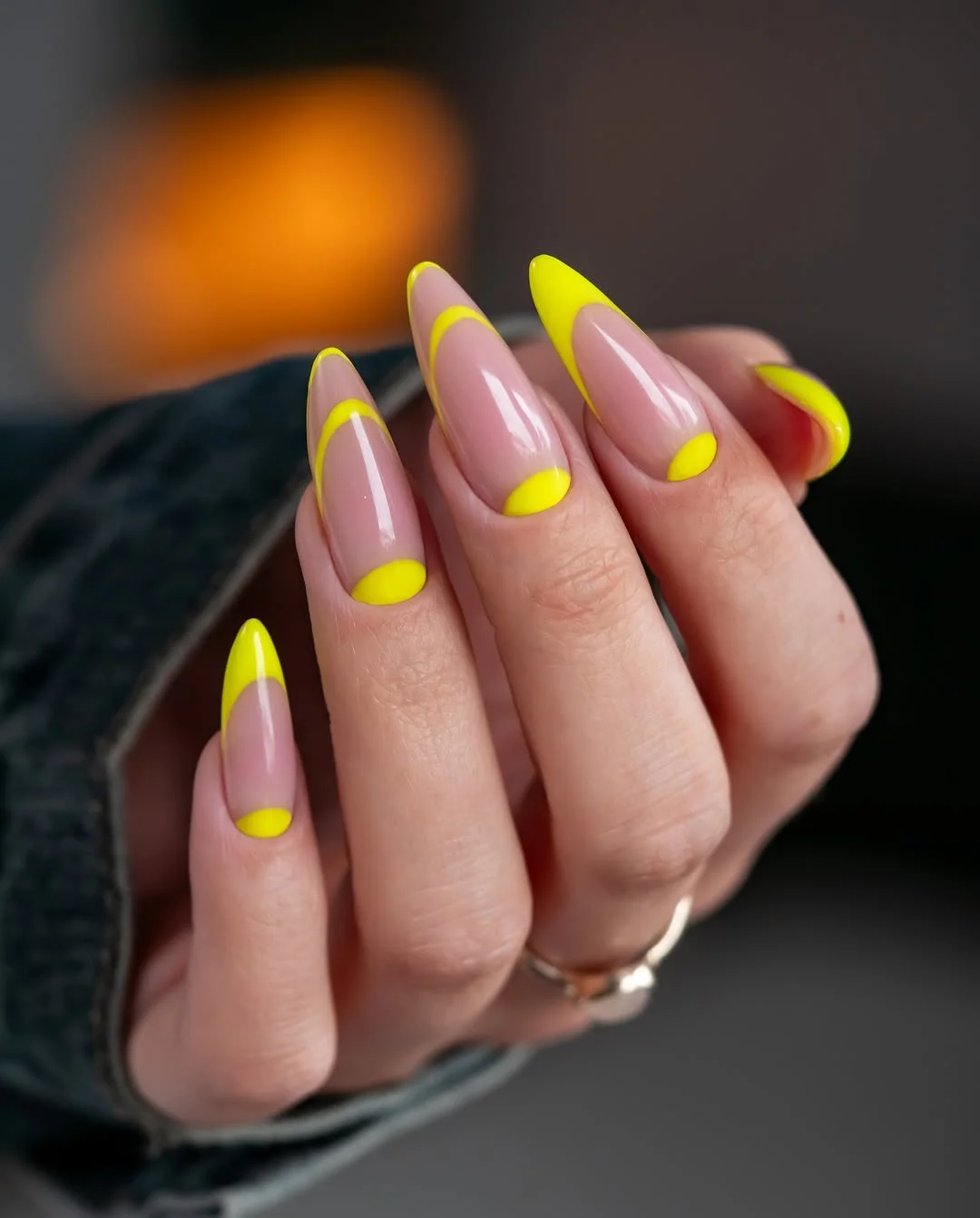 23 Summer yellow nails 2026 Neon Yellow Minimal French On Almond Nails