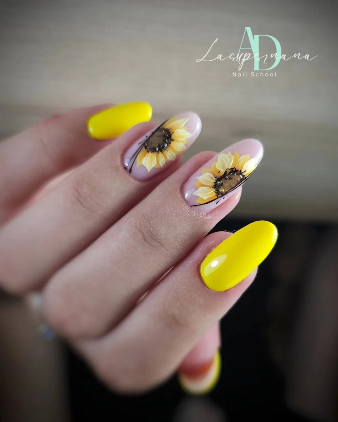 23 Summer yellow nails 2026 Sunflower Nail Art With Glossy Lemon Yellow Polish