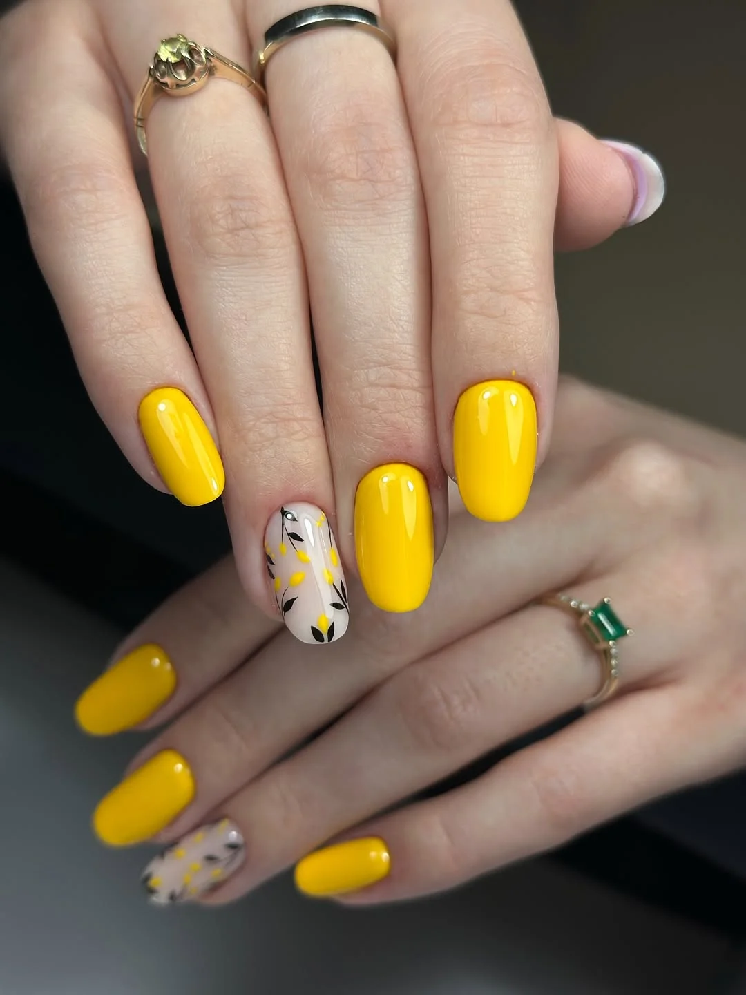 23 Summer yellow nails 2026 Bright Botanical Yellow Nails With Minimal Floral Art