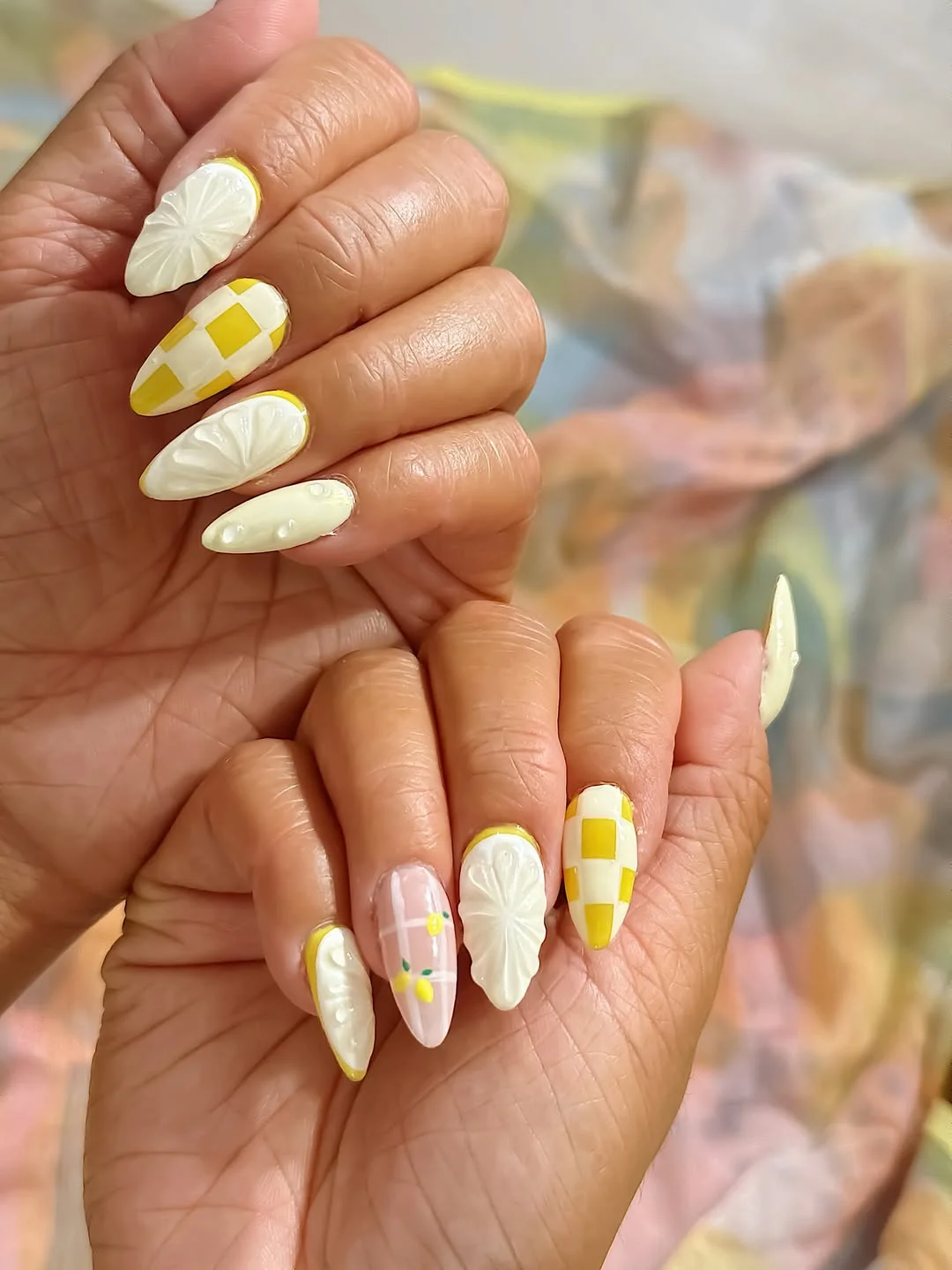 23 Summer yellow nails 2026 Lemon Picnic Nail Art With Textured Citrus Details