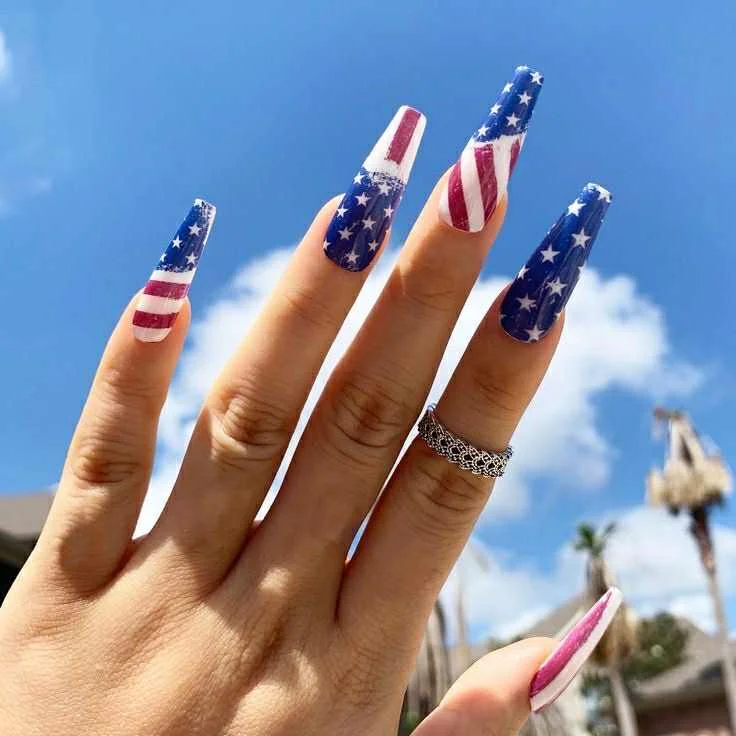 23 usa nails 2026 Classic Full Flag Acrylic Nails With Bold Firework Energy