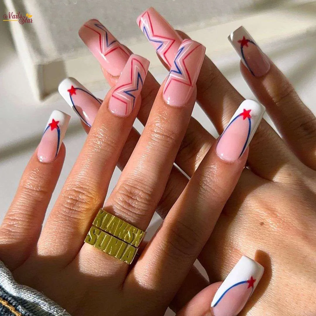 23 usa nails 2026 Soft Pink Americana Star Nails With Feminine Details