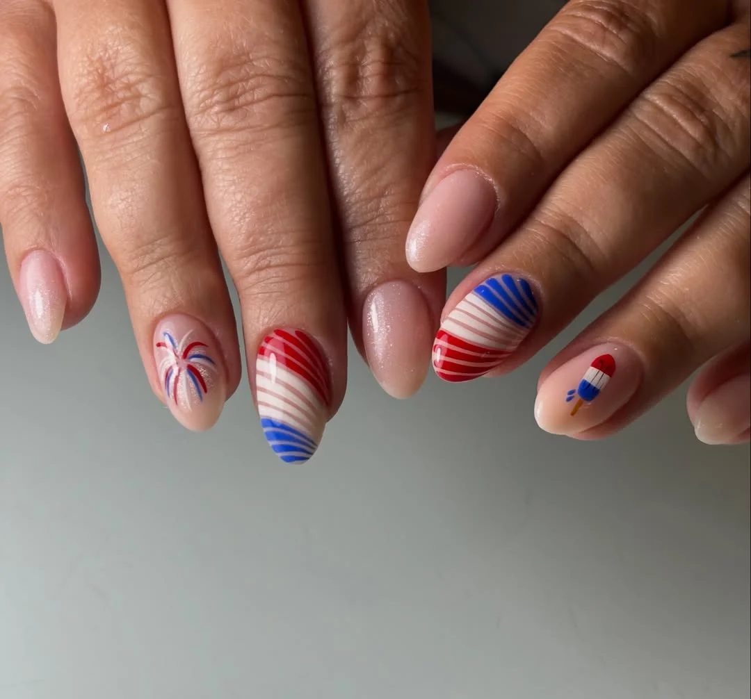 23 usa nails 2026 Soft Firework Swirl Nails With Minimal Summer Charm