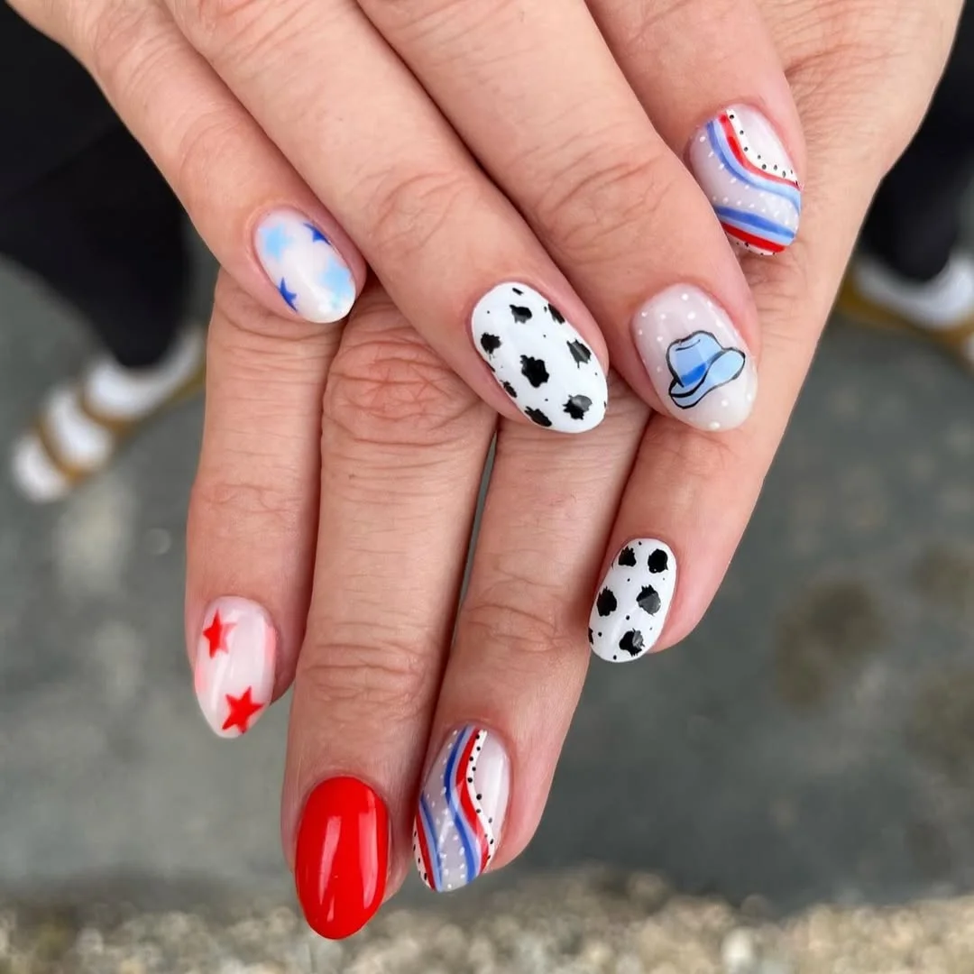 23 usa nails 2026 Soft Rodeo Inspired Americana Mix And Match Nails