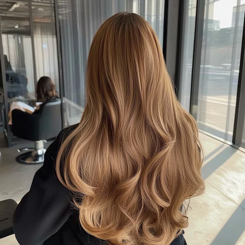 warm summer honey brown hair color 2026 Glossy Honey Waves With Soft Golden Dimension