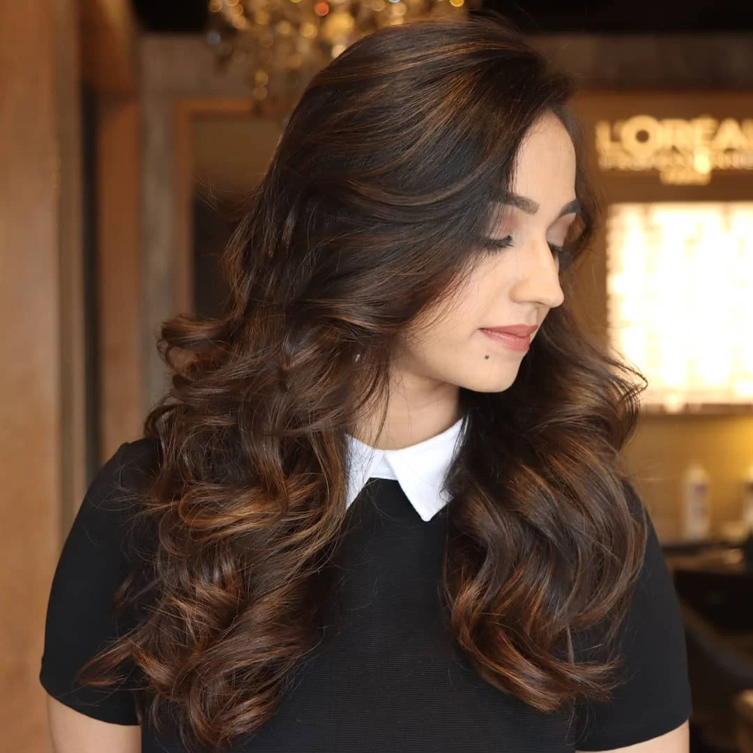 warm summer honey brown hair color 2026 Velvety Espresso Honey Waves With Glossy Definition