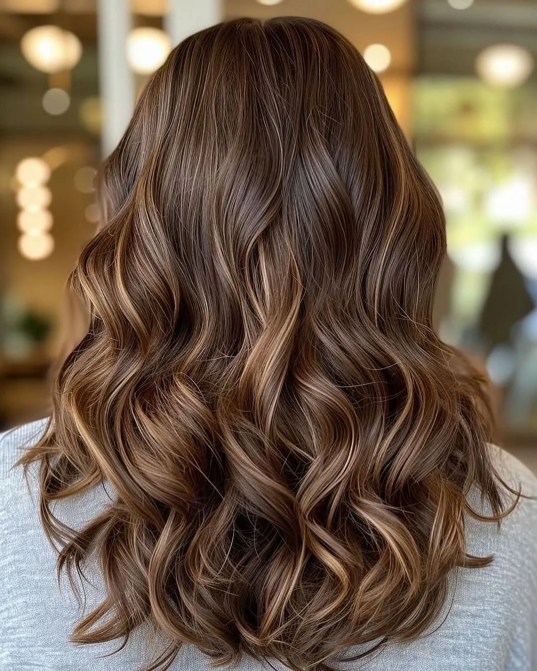 warm summer honey brown hair color 2026 Cool Mocha Honey Ribbons With Dimensional Loose Curls
