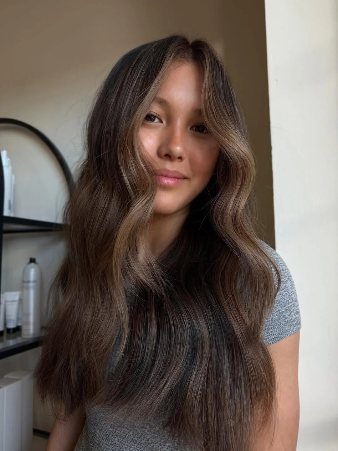 warm summer honey brown hair color 2026 Cool-Toned Honey Brunette With Effortless Long Layers