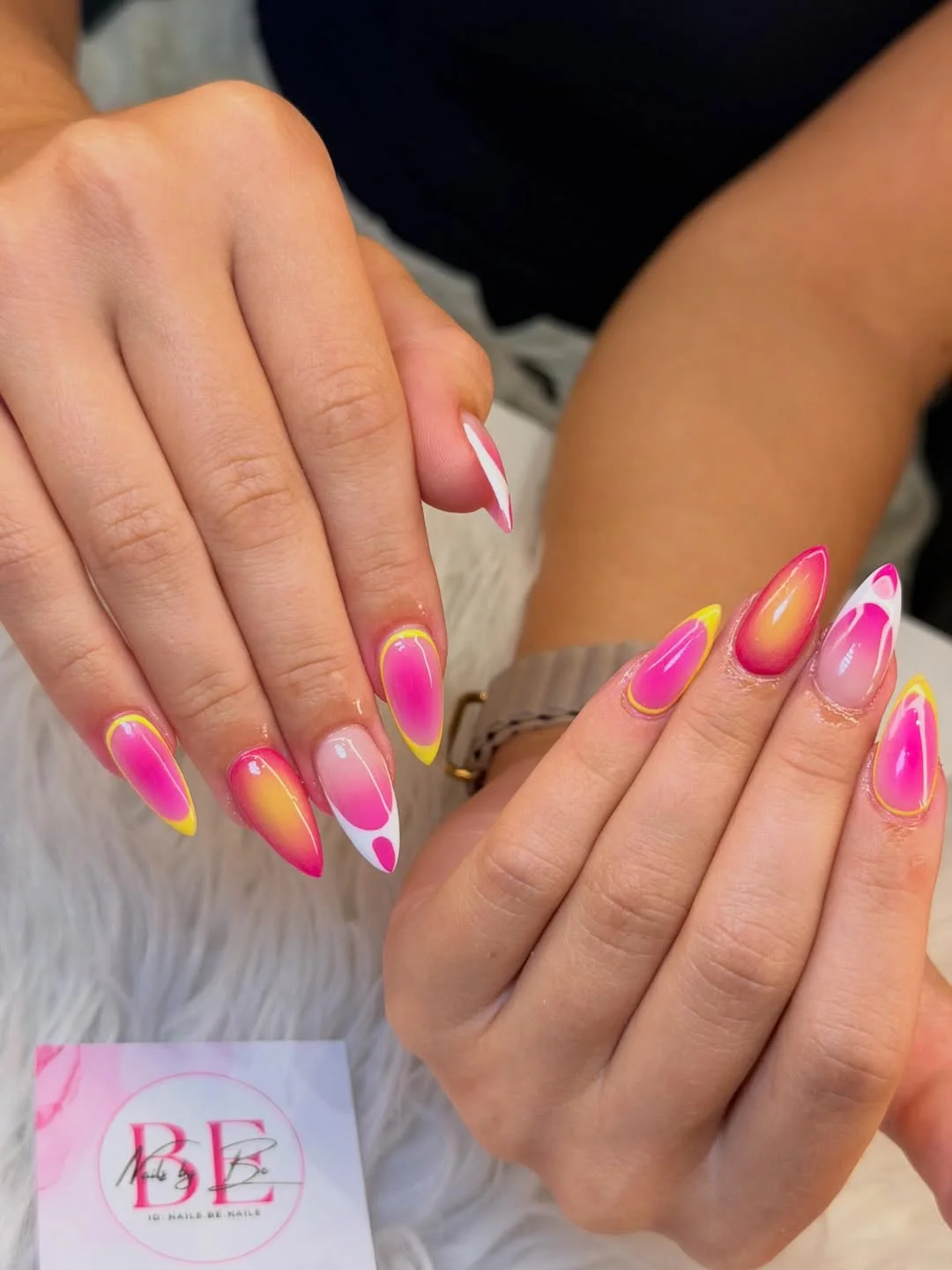 23 bright summer nails 2026 Neon Sorbet French Tips With Modern Graphic Curves