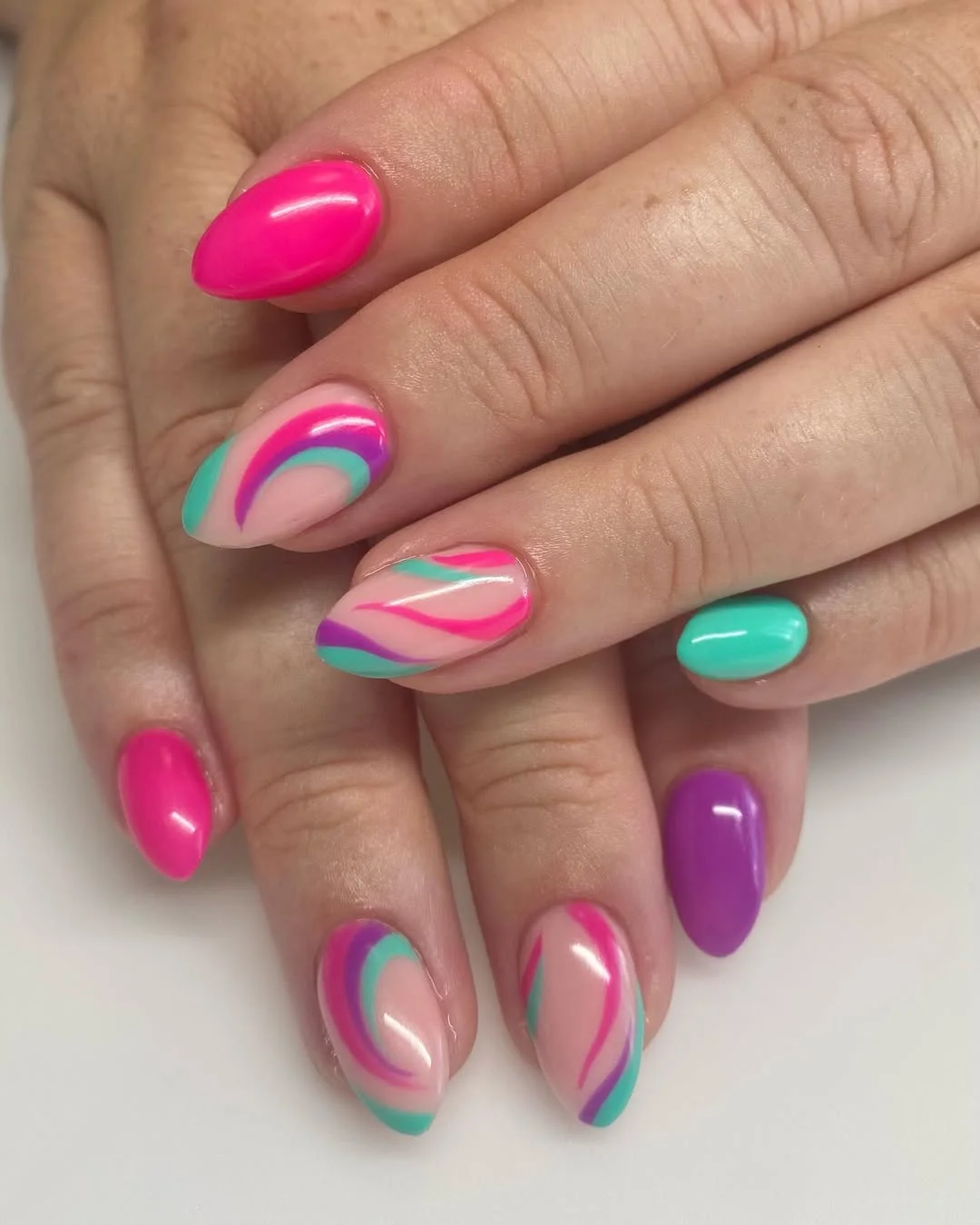23 bright summer nails 2026 Electric Swirls in Tropical Candy Shades
