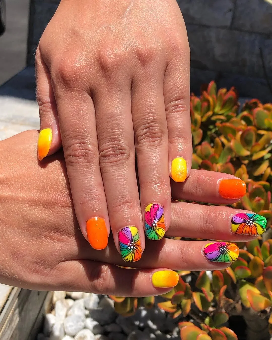 23 bright summer nails 2026 Rainbow Bloom Nails Bursting With Tropical Energy