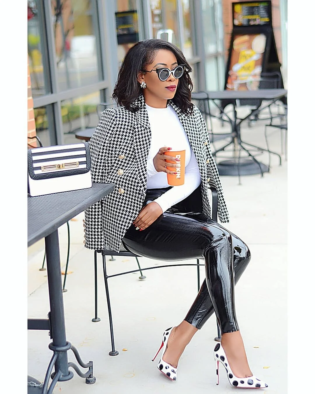 21 cute fall blazer outfits 2026 Plaid Inspired Monochrome With Leather Leggings