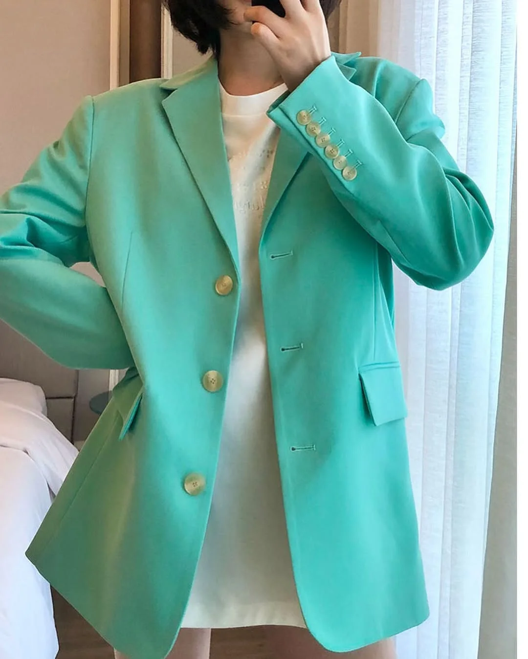 21 cute fall blazer outfits 2026 Bold Mint Green Blazer for a Fresh Fall Statement
