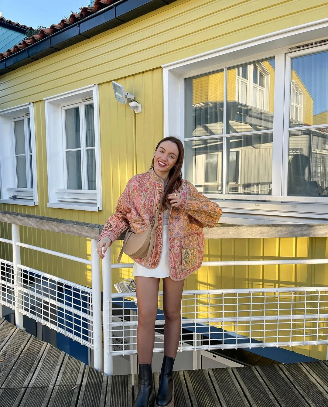 20 Early summer outfits 2026 Quilted Jacket and Mini Dress for Cool Early Summer Evenings