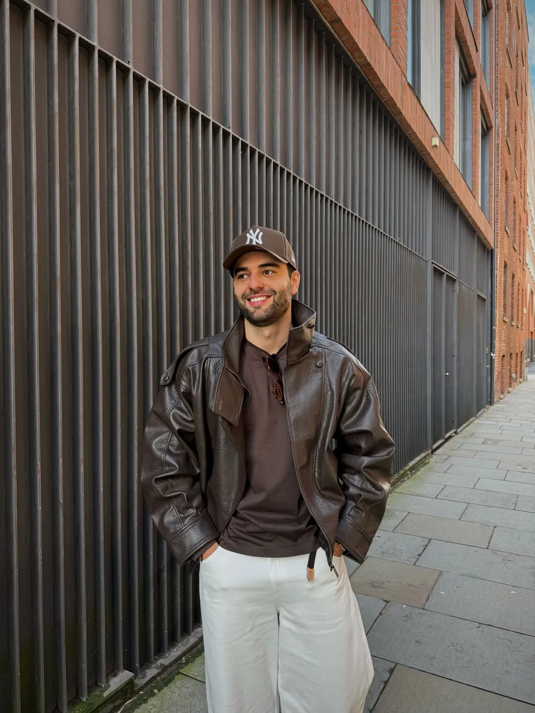 22 Fall outfits ideas for men 2026 Brown Leather Jacket and Relaxed Tailoring Revival