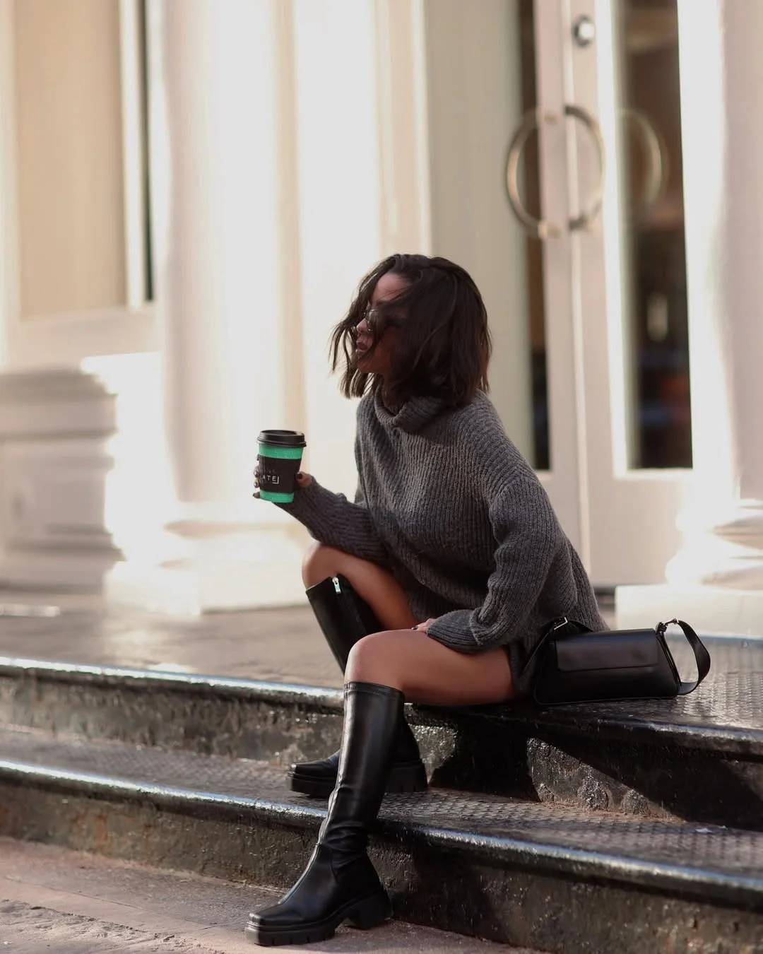 18 fall streetwear outfits NYC 2026 Oversized Sweater Dress With Statement Boots