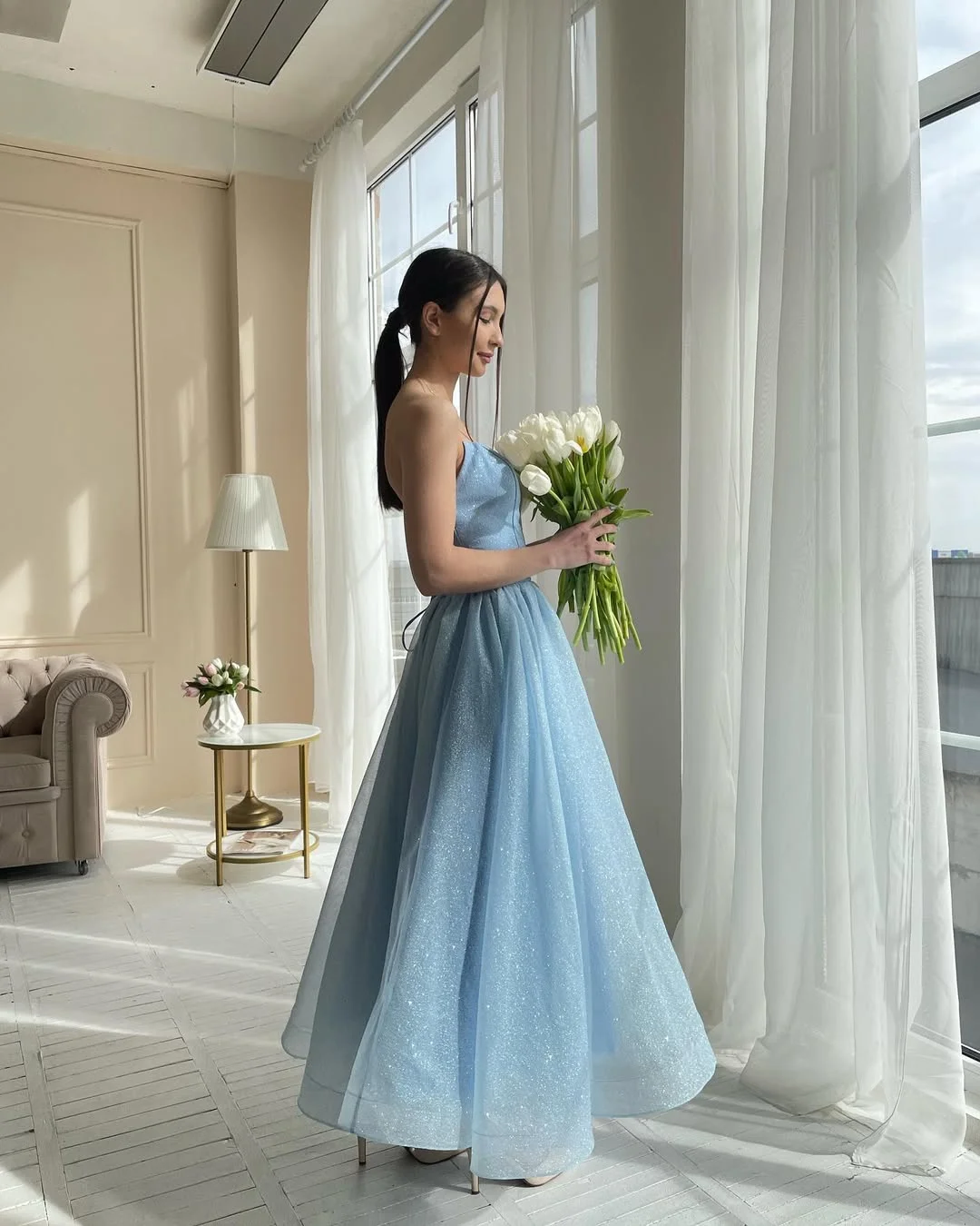 22 fall wedding guest dress 2026 Ice Blue Sparkle for a Black Tie Evening Affair
