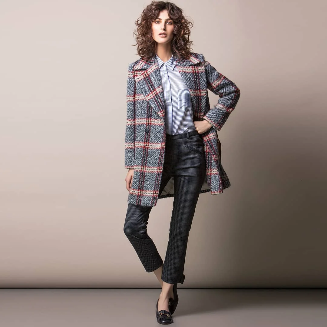 21 fall work outfits 2026 Classic Plaid Coat with Tailored Separates
