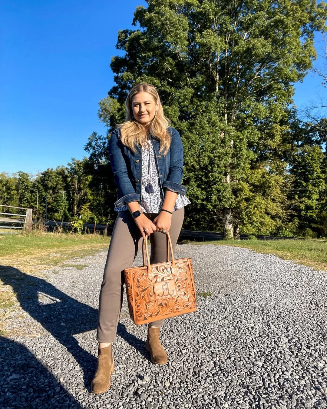 21 fall work outfits 2026 Denim Jacket and Tailored Pants for Casual Office Days