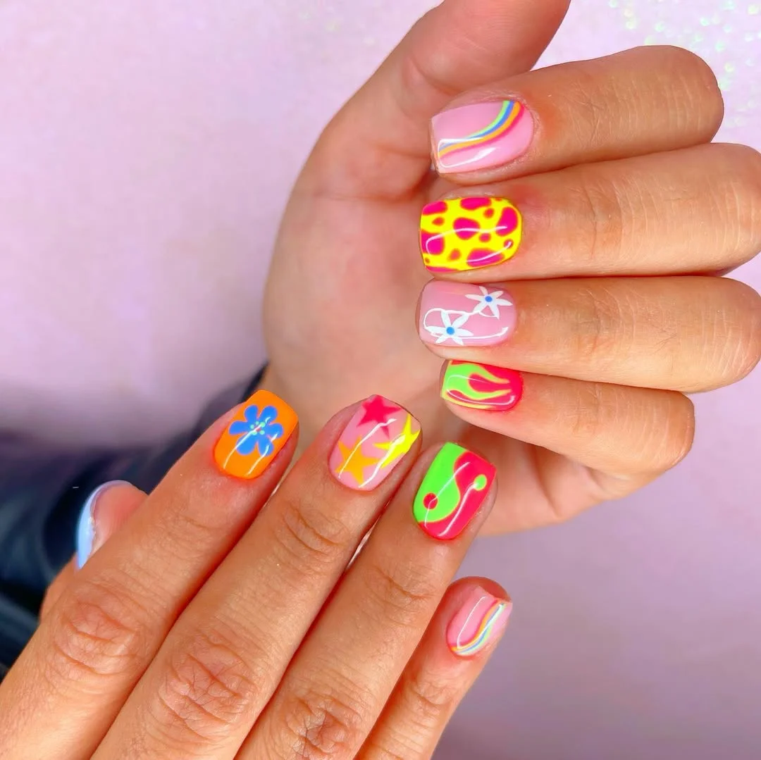21 funky summer nails 2026 Neon Pop Art Nails With Playful Retro Graphics