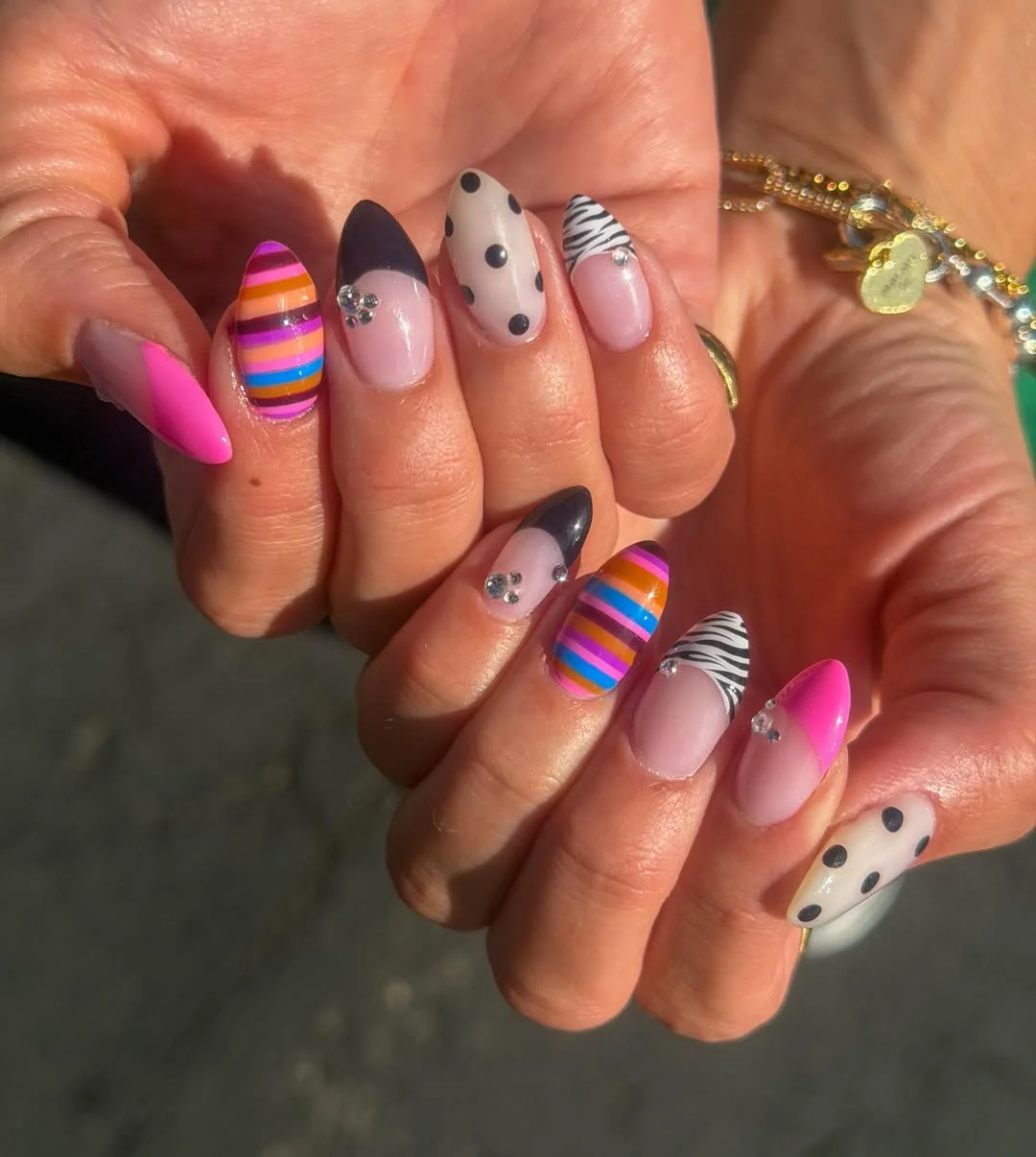 21 funky summer nails 2026 Bold Mixed Print Nails With Fashion Week Energy