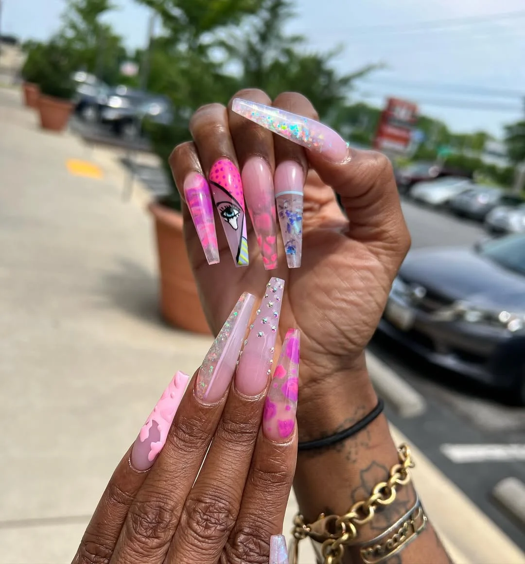 21 funky summer nails 2026 Glam Pop Art Acrylic Nails With Statement Details