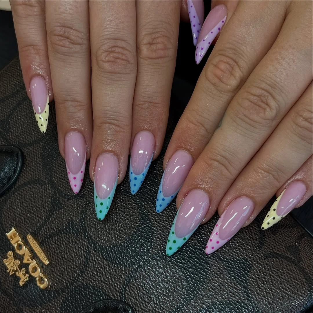 21 funky summer nails 2026 Pastel Polka Dot French Tips For A Fresh Update