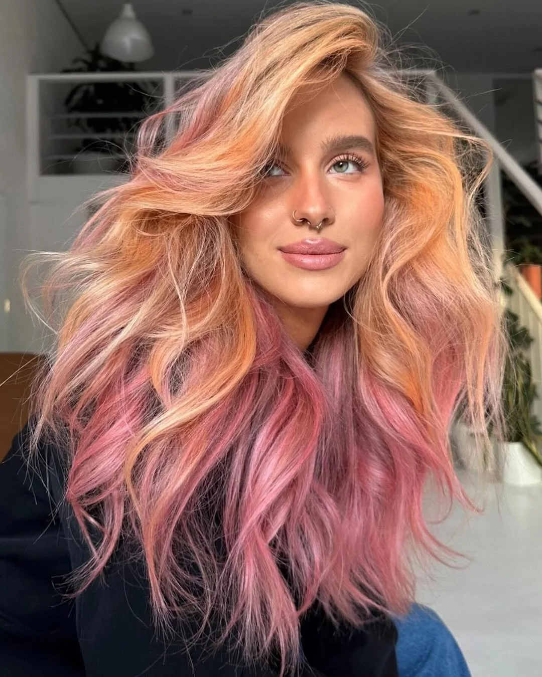 July Hair Colour Ideas 2026 Sunset Sorbet Waves With Pink Dimension