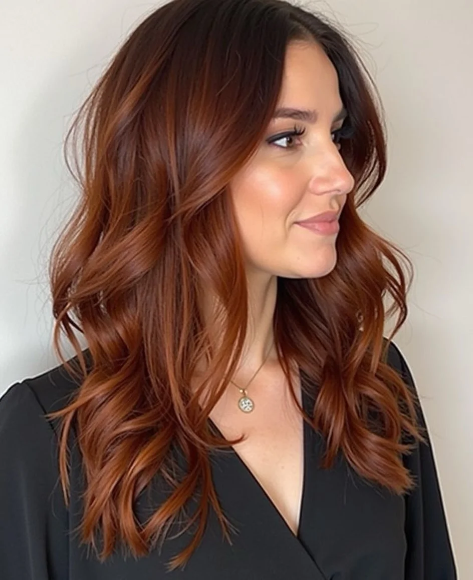 July Hair Colour Ideas 2026 Classic Auburn Waves With Rich Red Elegance