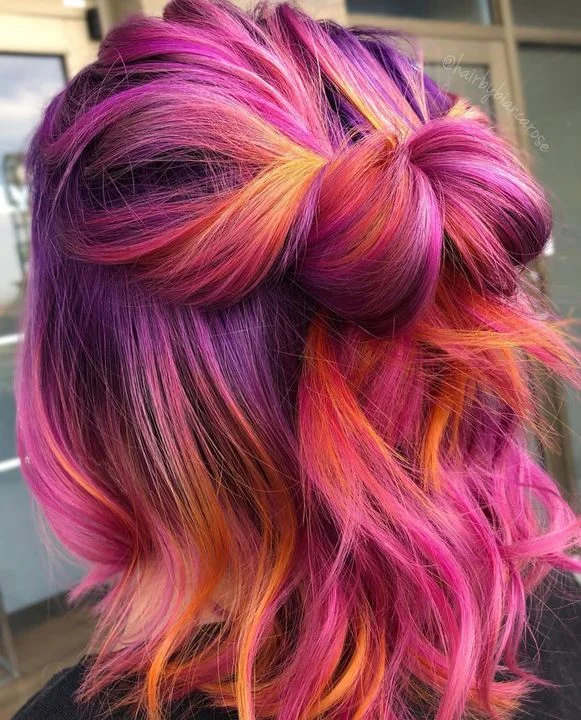 July Hair Colour Ideas 2026 Vivid Berry Fusion With Fiery Highlights