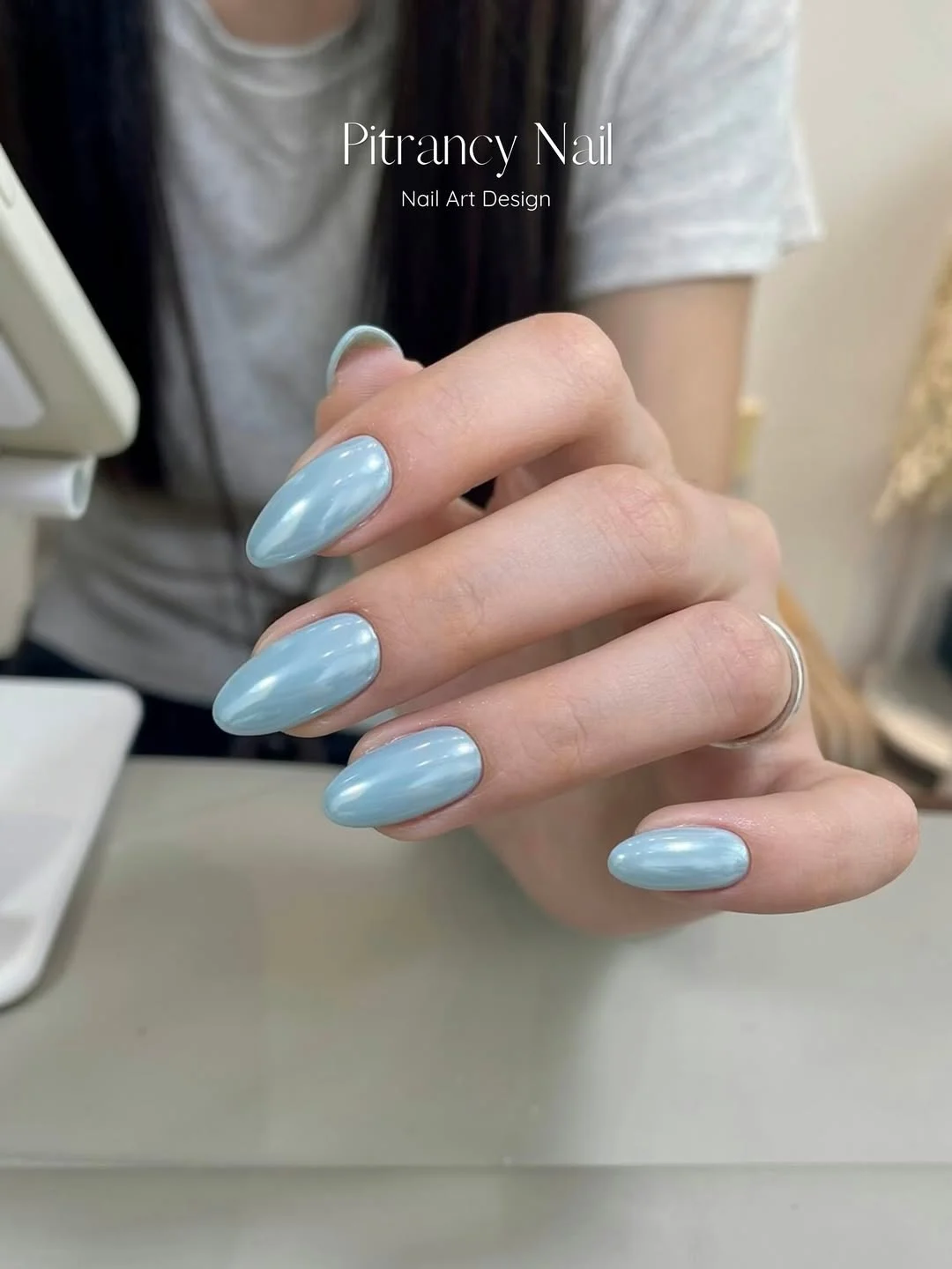 20 July Nail Colours Ideas 2026 Powder Blue Pearl Nails
