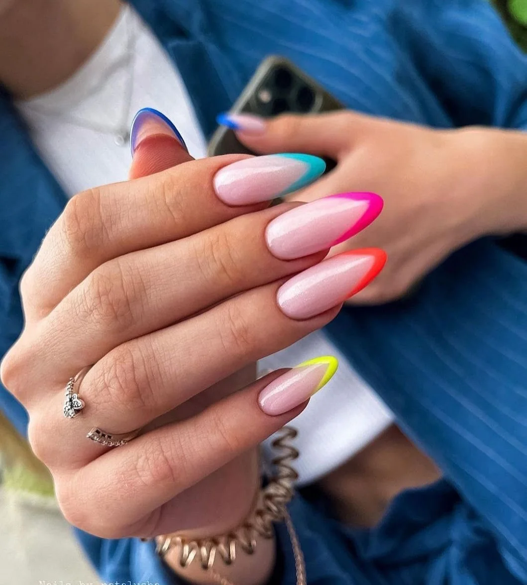 20 July Nail Colours Ideas 2026 Rainbow Neon French Tip Remix