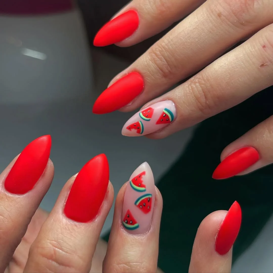 23 July nails design ideas 2026 Watermelon Red Nails For Peak Summer Energy