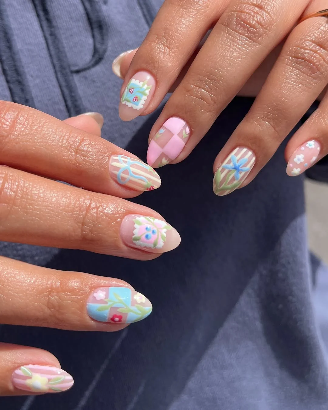 23 July nails design ideas 2026 Pastel Cottage Garden Patchwork Nails