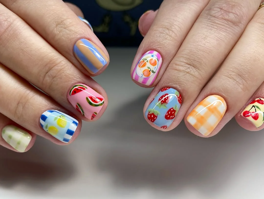 23 July nails design ideas 2026 Fruit Market Picnic Nails