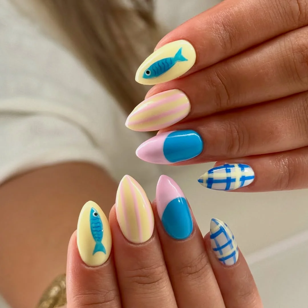 23 July nails design ideas 2026 Coastal Picnic Mix And Match Nails