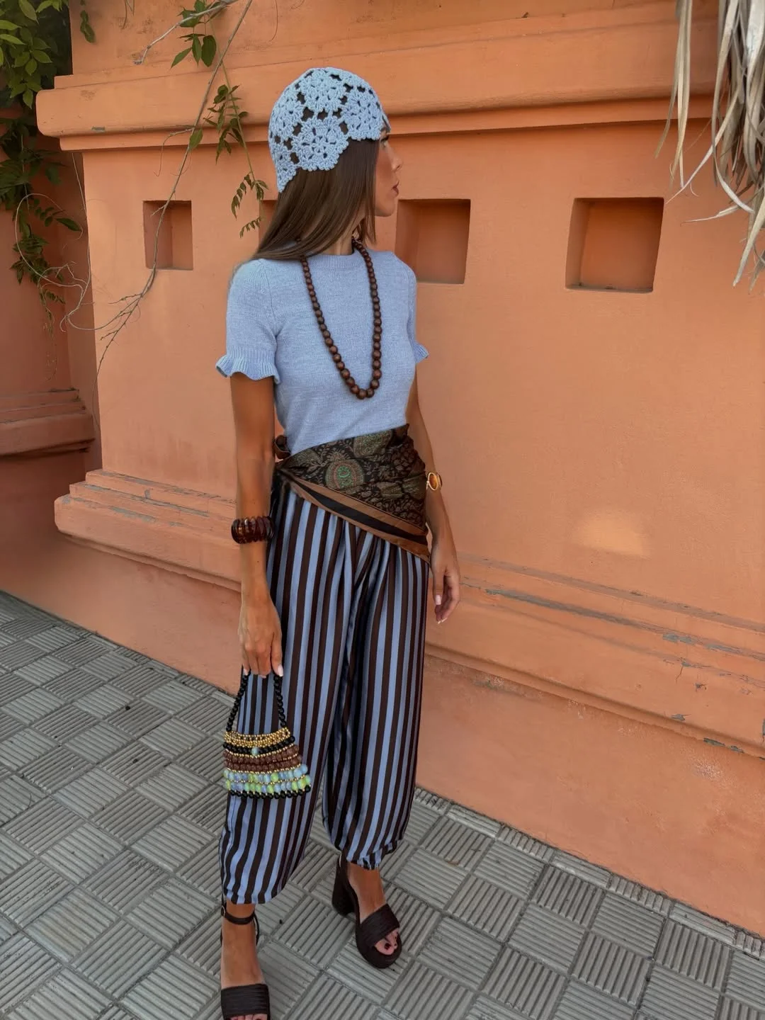 July Outfits Ideas 2026 Bohemian Striped Trousers for an Artistic Summer Wardrobe