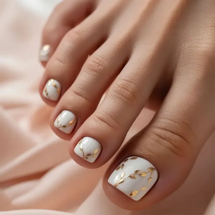 21 July toe nail colours ideas 2026 White And Gold Pedicure With Quiet Luxury Appeal