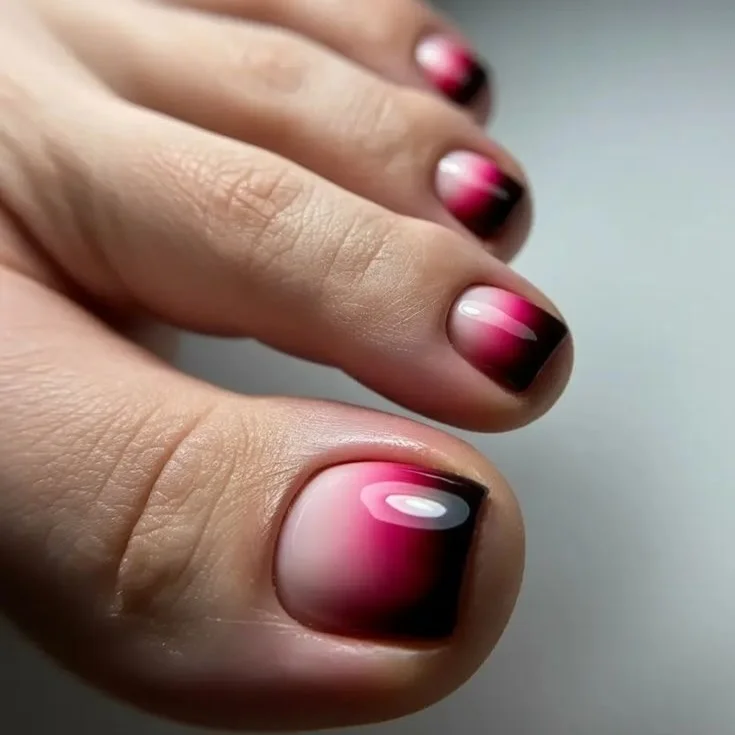 21 July toe nail colours ideas 2026 Black And Pink Ombre Pedicure With Modern Edge