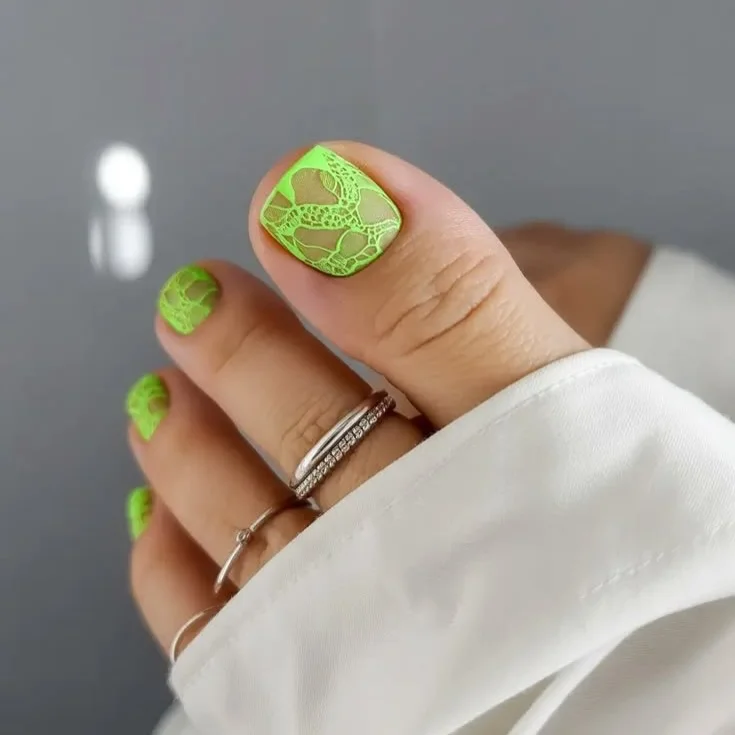 21 July toe nails design - summer ideas 2026 Neon Lime Texture That Turns Heads