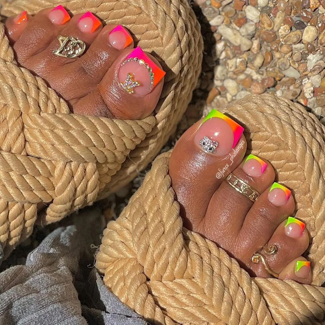 21 July toe nails design - summer ideas 2026 Neon French Tips That Capture Peak Summer Energy