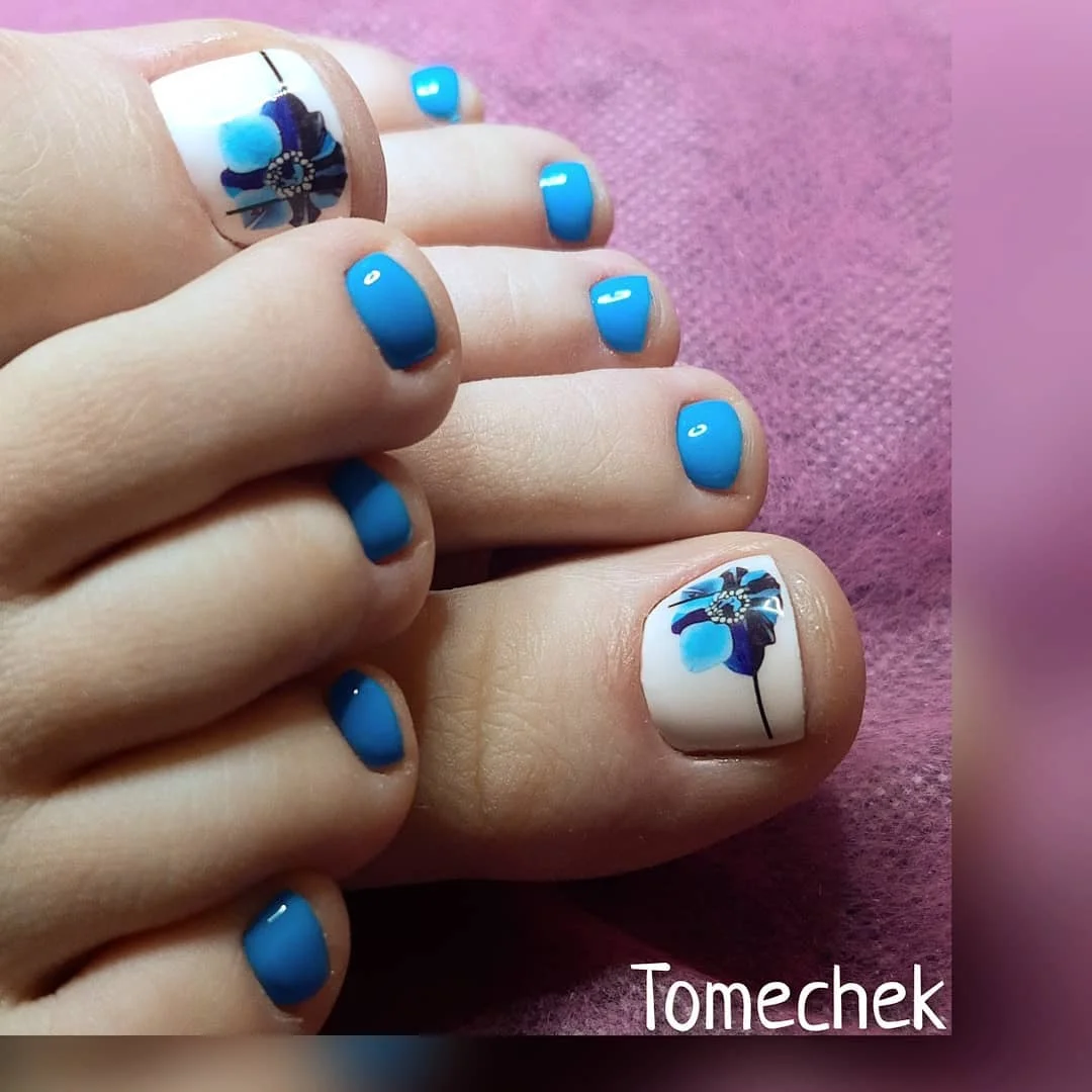 21 July toe nails design - summer ideas 2026 Blue Botanical Pedicure Inspired By Summer Gardens