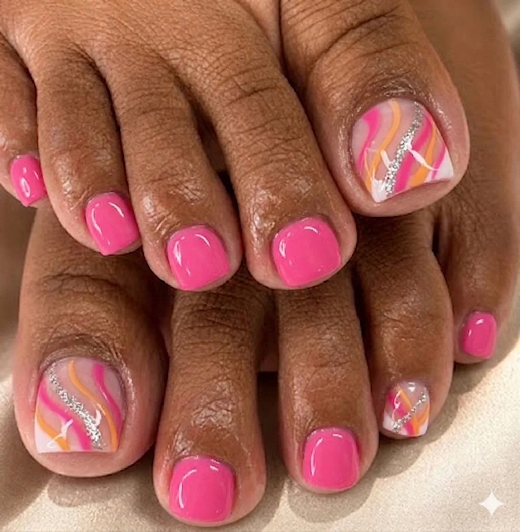21 July toe nails design - summer ideas 2026 Pink Swirls That Feel Made For Summer Vacations