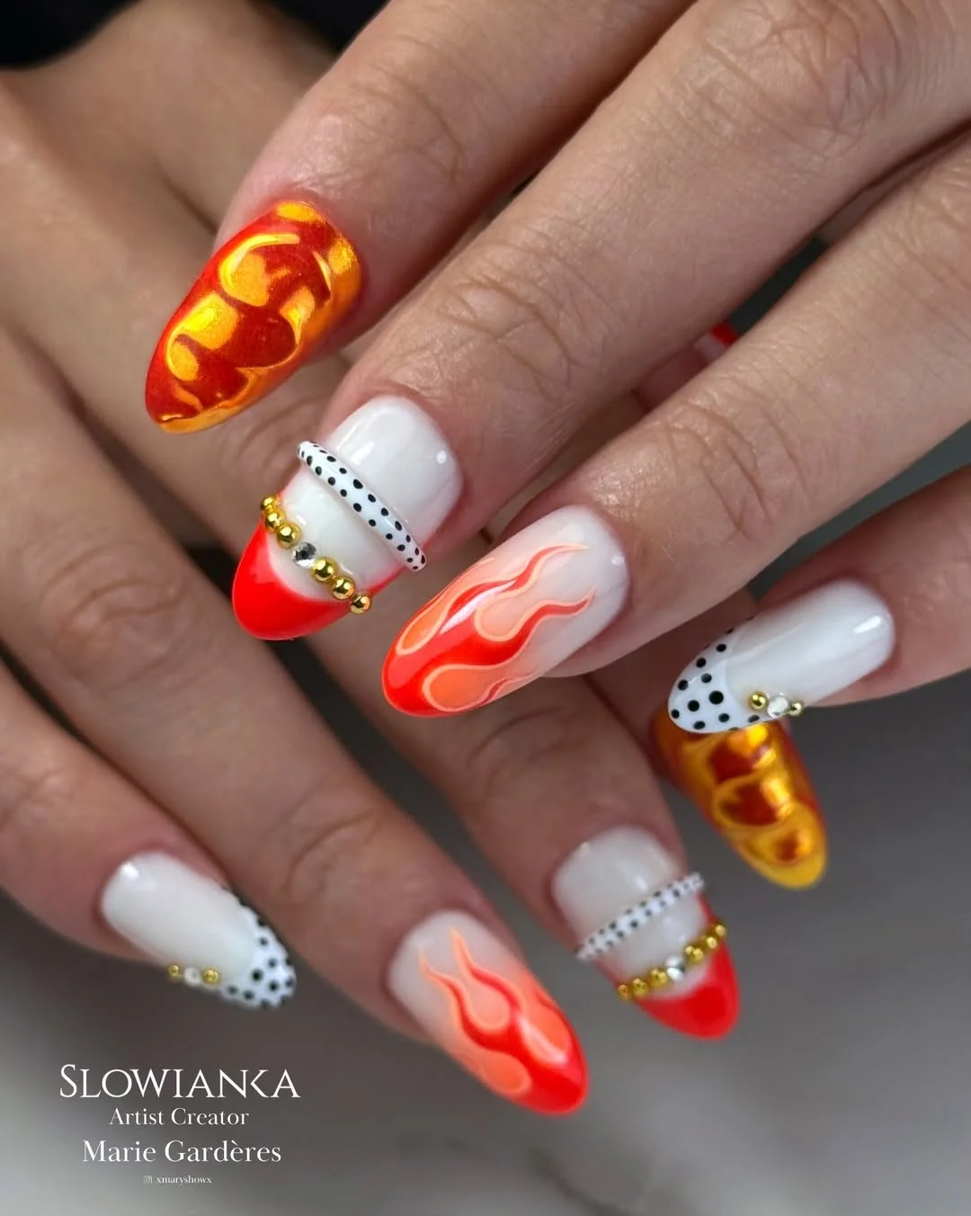 20 June manicure ideas 2026 Chrome Flame Nails with High-Energy Summer Attitude