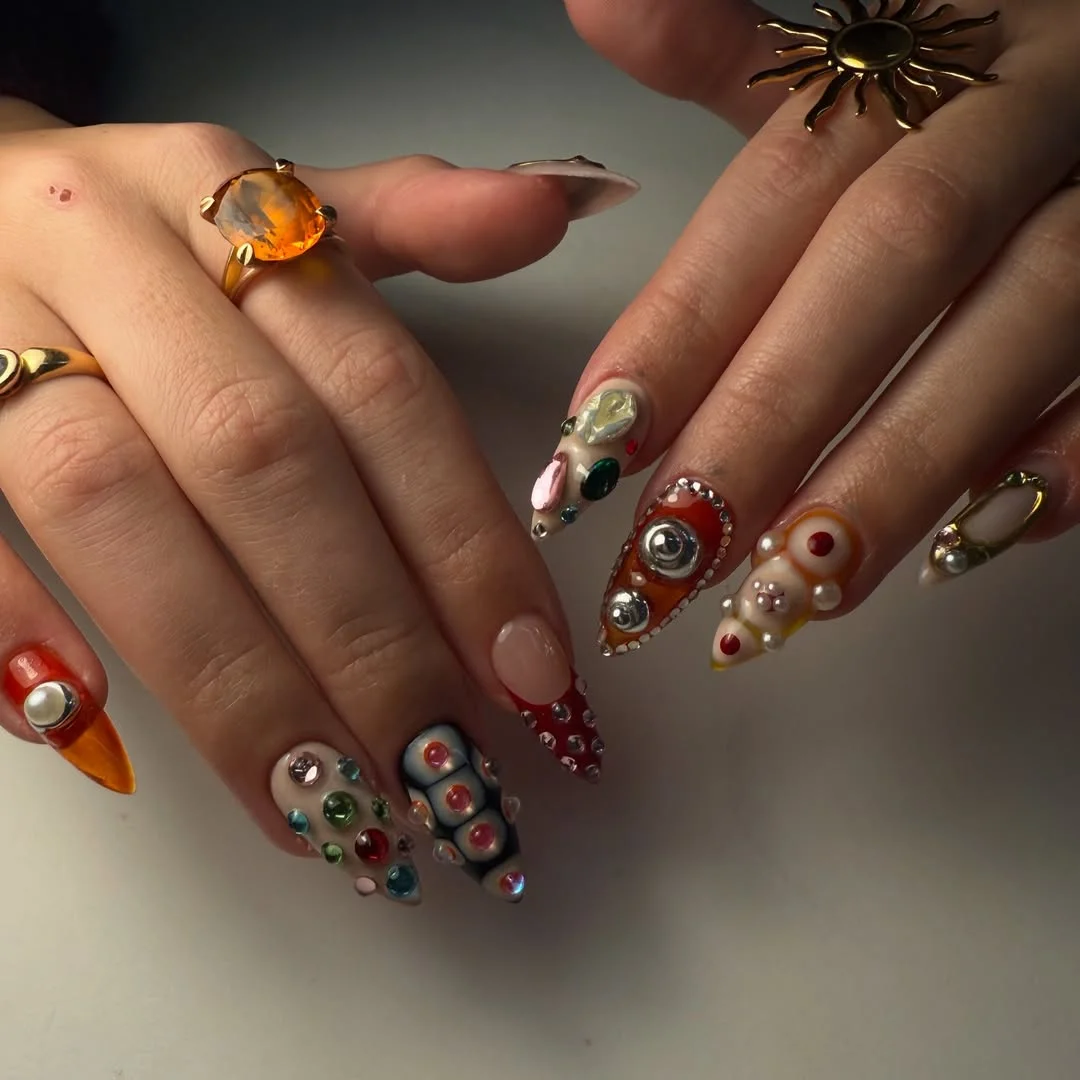 20 June manicure ideas 2026 Maximalist Jewel Art for Creative Summer Expression