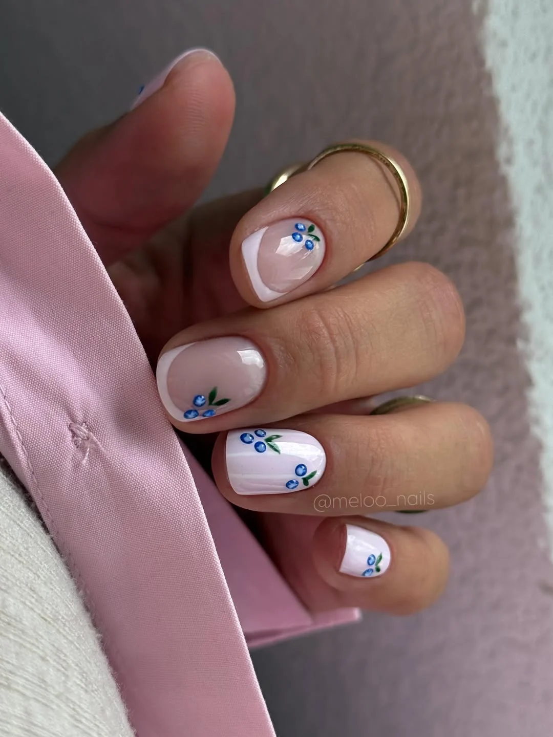 21 light summer nails 2026 Blueberry Accent Nails With Soft Milky French Details