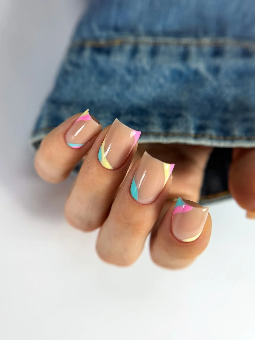 21 light summer nails 2026 Pastel Swirl French Tips With Modern Minimalist Energy