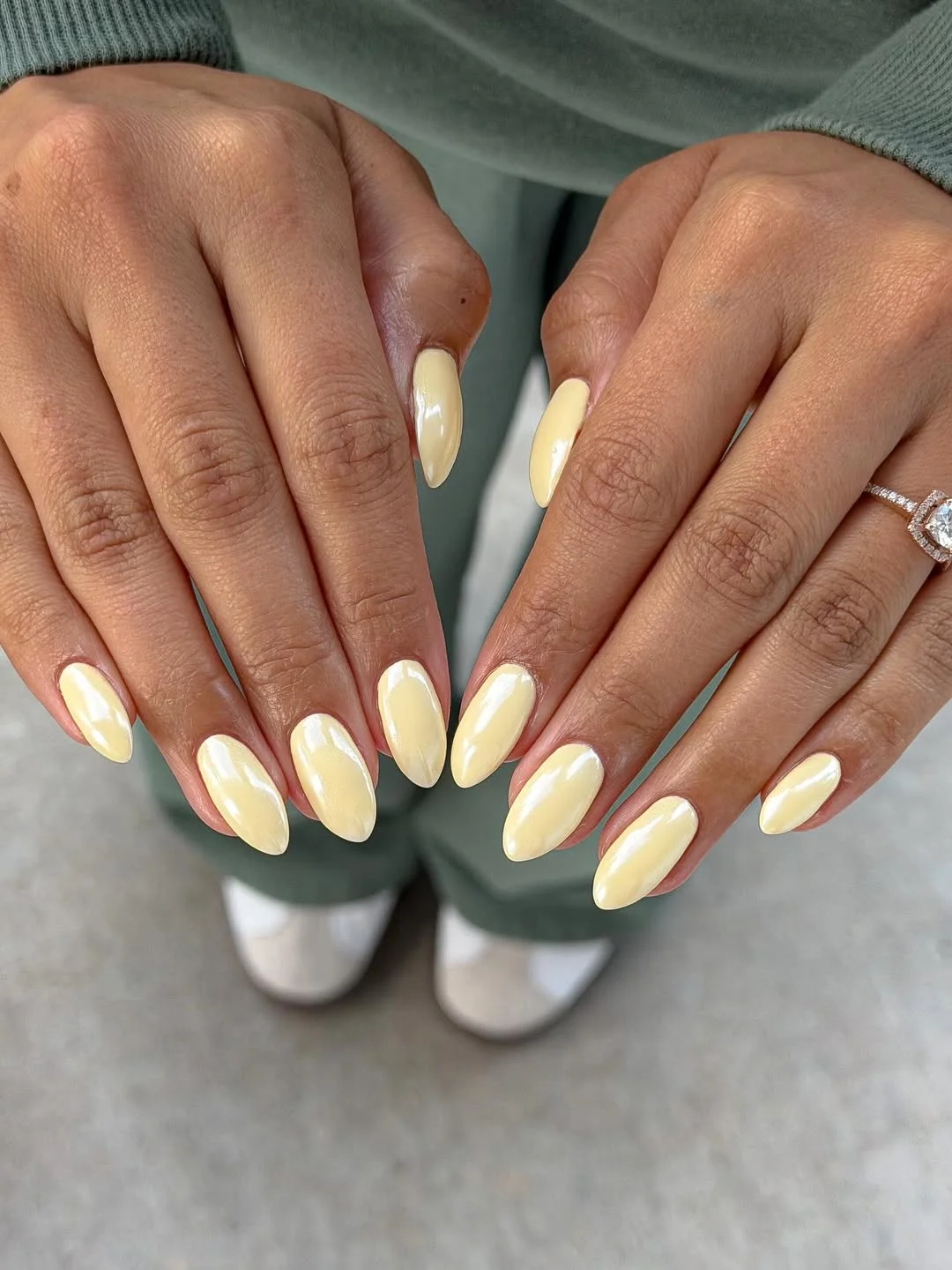 21 light summer nails 2026 Buttercream Almond Nails In A Soft Monochrome Finish